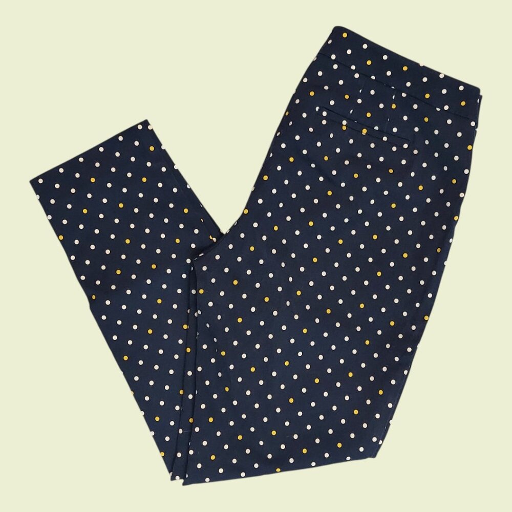 TALBOTS CHATHAM NAVY BLUE ANKLE PANTS WITH YELLOW & WHITE POLKA DOTS (6P)
